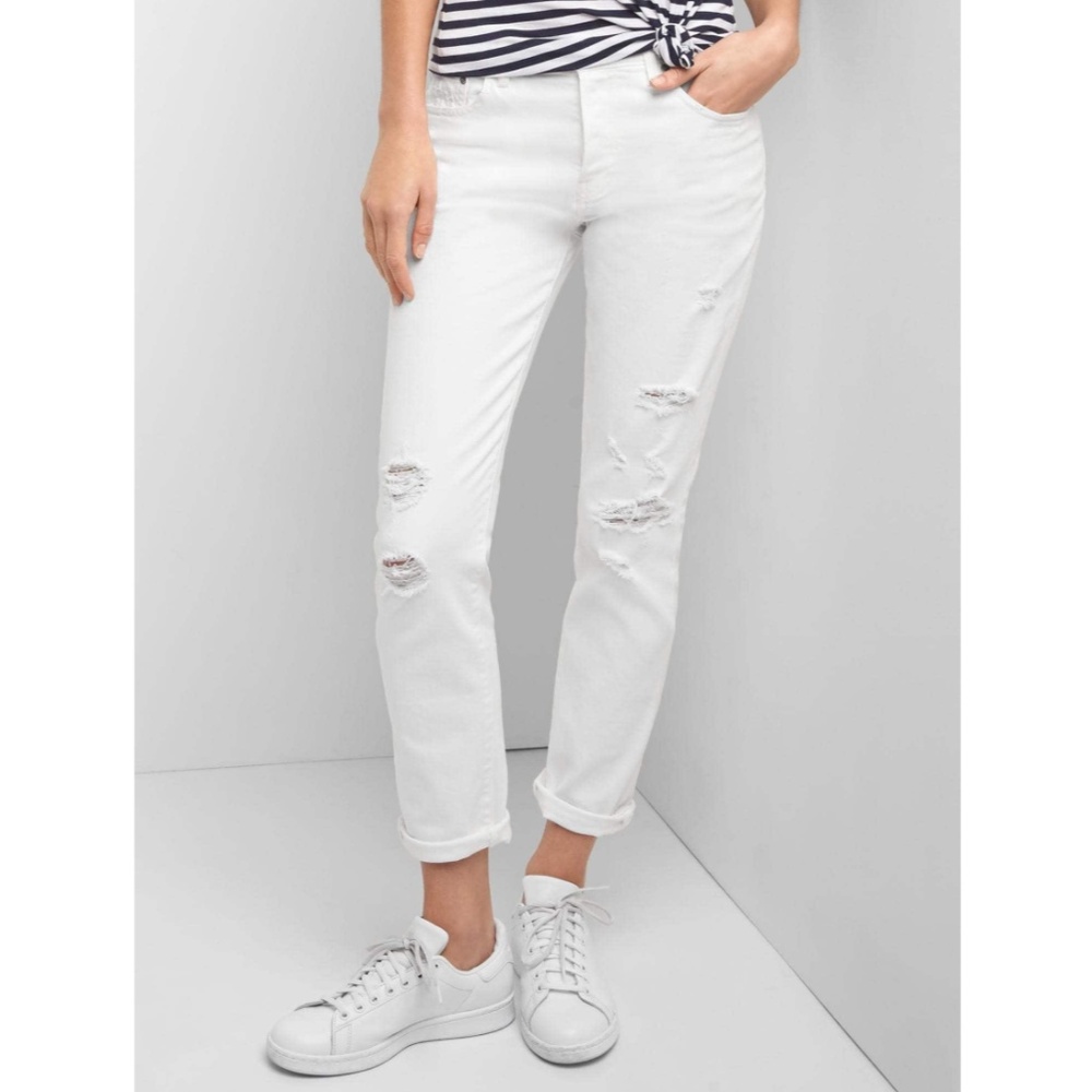 Gap Relaxed Boyfriend White Destructed Size 24